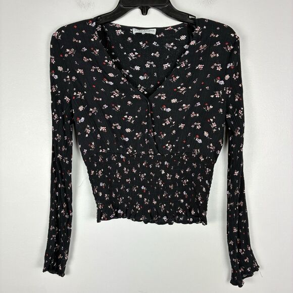 Paper Crane Cropped Smocked Waist Women SZ S Floral Ditzy Print Long Sleeve Boho - Picture 1 of 6